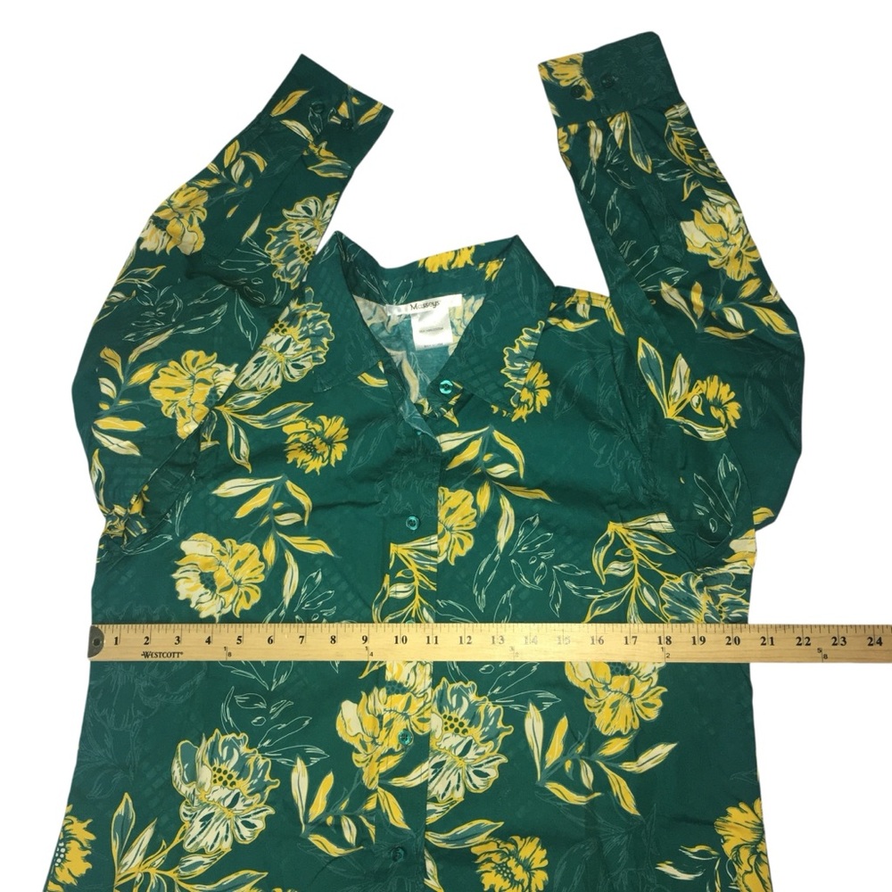 Masseys Green Yellow Floral Button Down Tunic Top Shirt - Women’s 12 NWOT - Picture 2 of 10